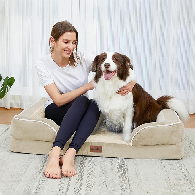 Comfort Expression Orthopedic Dog Bed for Extra Large Dogs 45x35 Inch, Waterproof Supportive Egg Crate Foam XL Pet Bed with Removable Bolsters, Dog Couch with Washable Cover & Non-Slip Bottom, Beige