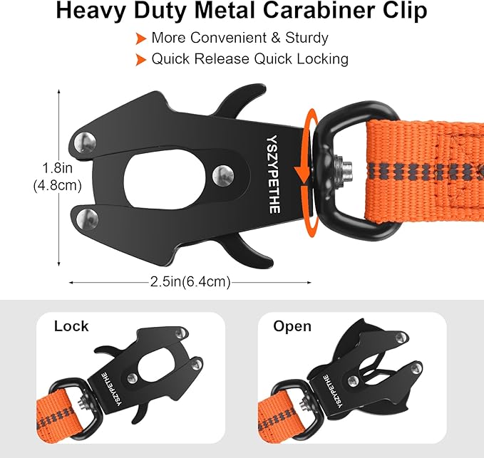 Heavy Duty Dog Leash, 4-6 Ft Shock Absorbing with Heavy-Duty Seatbelt Buckle & Dual Handles - No Bungee, for Medium to Large Dogs (Orange)