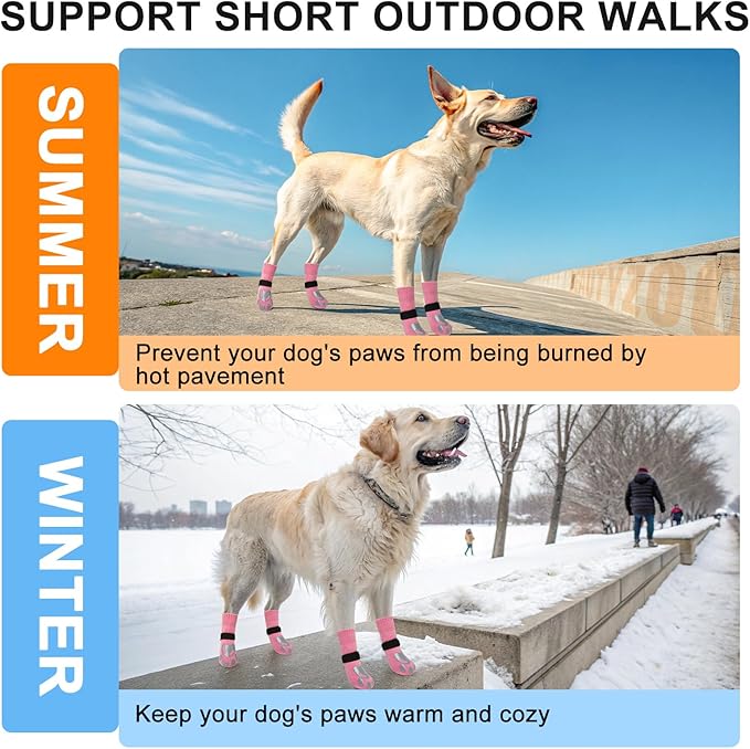 BEAUTYZOO Dog Socks, Non Slip Dog Socks to Prevent Licking Paws -Dog Shoes for Hot/Cold Pavement, Dogs Boots & Paw Protectors, Doggie Booties for Hardwood Floors, Small Medium Large Senior Dogs