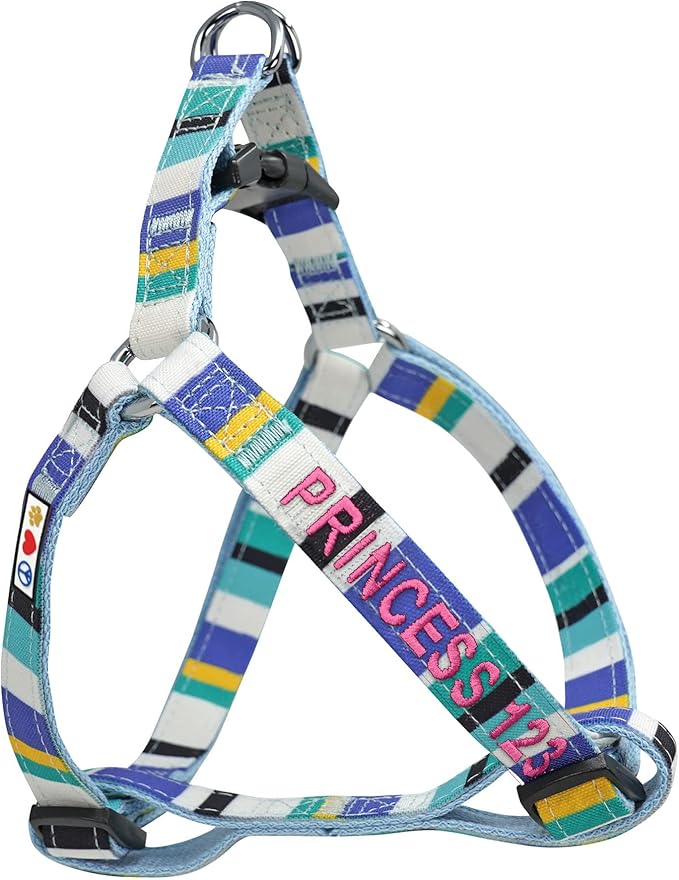 Pawtitas Personalized Dog & Puppy Harness Extra Small Blue/Teal/Yellow Custom ID Tag Adjustable No Pull Vest