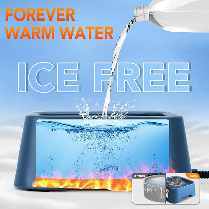 Heated Water Bowl for Outdoor Dogs Cats, 3.5L / 120oz Large Heated Pet Water Bowl with Chew Resistant Power Cord, Thermal-Bowl No-Freeze Heated Dog Water Dish for Winter, Rabbit Chicken Duck Bird Use