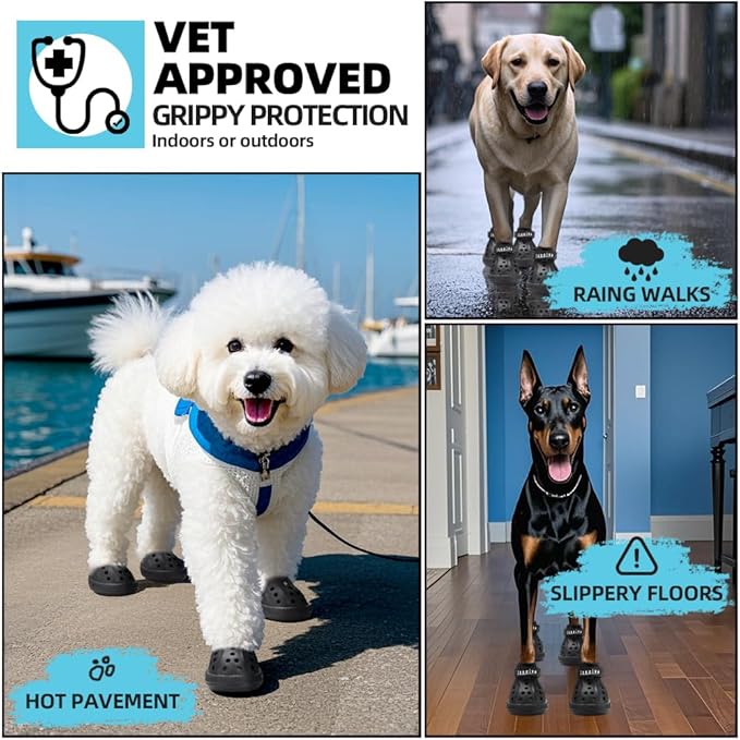 JZXOIVA Dog Shoes for Hot Pavement, Dog Booties for Small Dogs, Breathable Dog Boots & Paw Protectors, Adjustable Non-Slip Rain Booties, Waterproof Pets Sandals for Beach Black Size 3