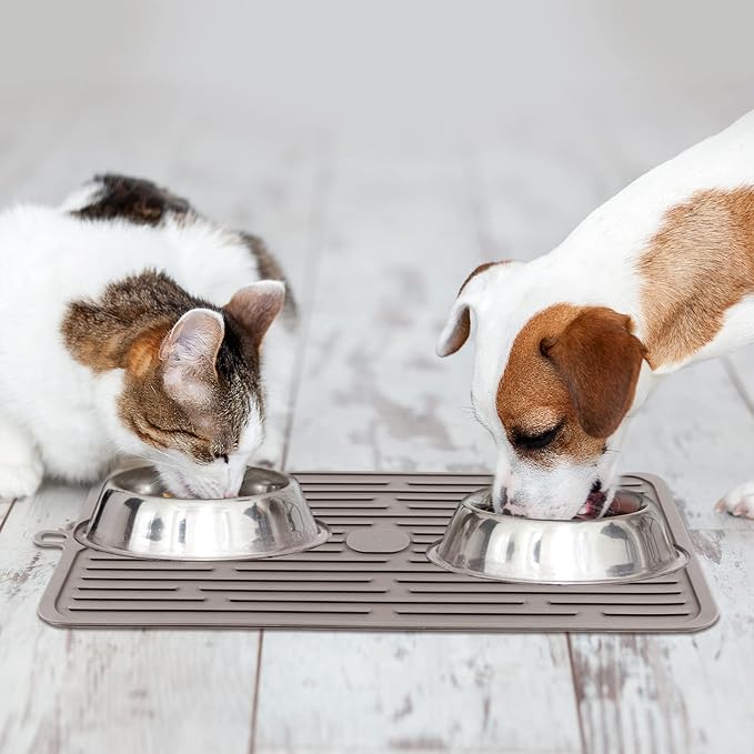 Cat Food Mat,Waterproof Pet Placemat for Dog and Cat,Mat for Prevent Food and Water Overflow,Portable and Foldable Mat-Brown