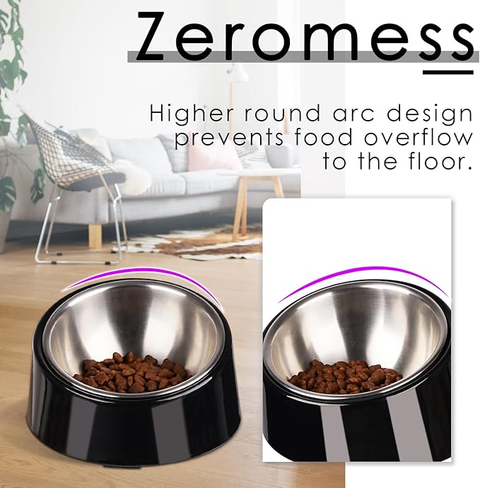 SuperDesign Mess Free 15° Slanted Bowl for Dogs and Cats, Tilted Angle Bulldog Bowl Dog Feeder, Non-Skid & Non-Spill, Easier to Reach Food M/1 Cup Dark Black
