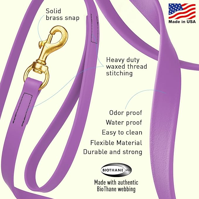 Viper Biothane K9 Working Dog Leash Waterproof Lead for Tracking Training Schutzhund Odor-Proof Long Line with Solid Brass Snap for Puppy Medium and Large Dogs, 33ft Amethyst Purple