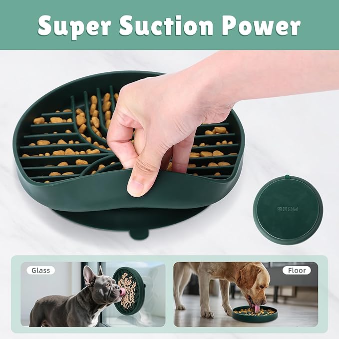 2 in 1 Slow Feeder Dog Bowls Small Breed, Silicone Lick Mat for Dogs, Dog Puzzle Bowl with Suction Cups for Anxiety Relief, Dishwasher Safe,Green,UU Bowl,Flower Lick Pad