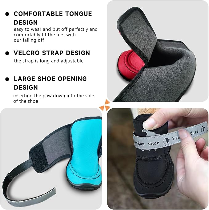 XIUGOU CARE Dog Shoes for Small, Medium and Large Dogs - Waterproof for Rainy Days, Fit for Winter Snow and Hot Summer Roads, with Anti-Slip Soles for Indoor Hard Floors (Black, Size 6)