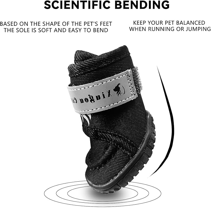 XIUGOU CARE Dog Shoes for Small, Medium and Large Dogs - Waterproof for Rainy Days, Fit for Winter Snow and Hot Summer Roads, with Anti-Slip Soles for Indoor Hard Floors (Black, Size 4)
