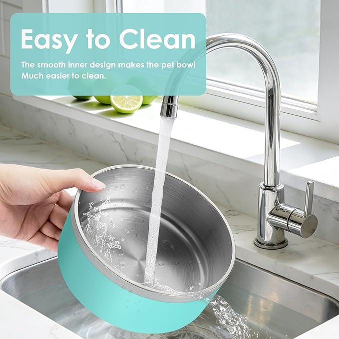 IKITCHEN Dog Bowl for Food and Water, 40 Oz Stainless Steel Pet Feeding Bowl, Durable Non-Skid Double Wall Insulated Heavy Duty with Rubber Bottom for Medium Large Dogs (40 Ounces/5 Cup, MintGreen)