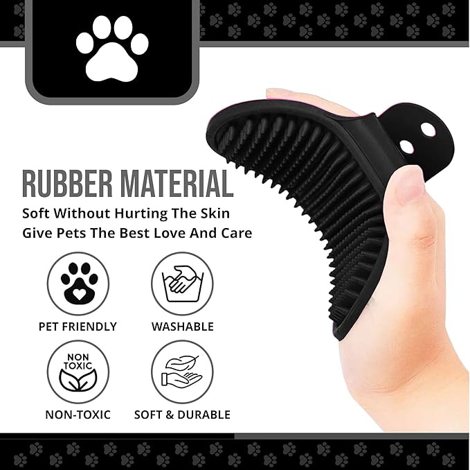 Silicone Dog Bath Brush – Soft Pet Scrubber for Bathing & Grooming – Shampoo Brush for Dogs, Cats & Puppies – Adjustable Strap – Choose from 5 Colors (Black)