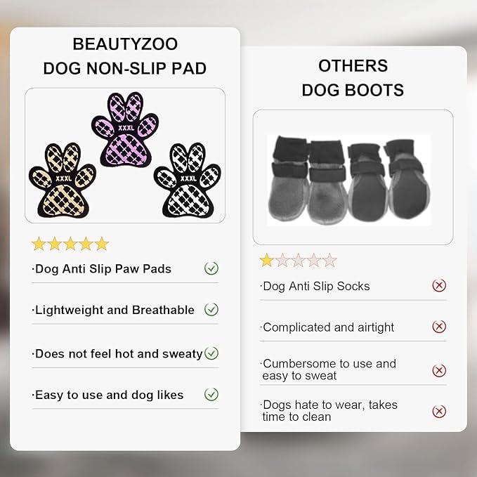BEAUTYZOO Dog Paw Protector for Hot Pavement, Anti-Slip Paw Grips for Senior Dogs, Paw Stickers Traction Pad for Dogs Feet on Hardwood Floor, Dog Shoes Boots Socks Replacement, 12 Sets (36 pcs) L