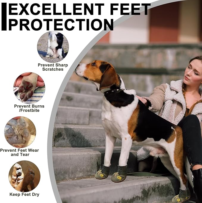 EXPAWLORER Anti-Slip Dog Shoes - 4PCS Waterproof Dog Boots with Reflective Straps for Outdoor Hiking, Dog Paw Protectors for Hot Pavement Winter Snow, Non Slip Dog Booties for Small Medium Large Dogs