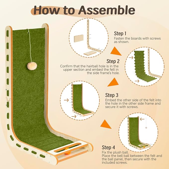 Cat Scratch Pad with Ball Toy Vertical Scratching Post for Indoor Cats Adults Standing Felt Cat Scratching Board Furniture Protector Kittens Cratchers Toys 26.8 Inch - Green
