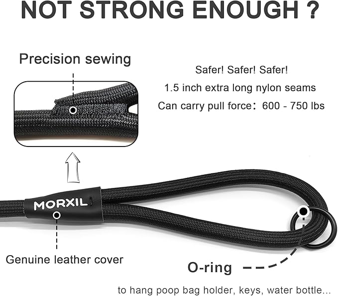 Slip Leash for Dogs, Heavy Duty No Pull Dog Training Leash, 6FT Strong Nylon Rope Slip Leads Control Leashes for Large Medium Dogs (Black)
