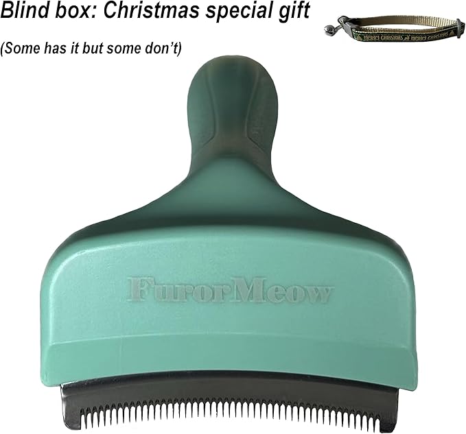Pet Deshedding Tool with Curve Blade, Cat Grooming Brush, Tight V-shaped Teeth Shedding Comb for Cats and Dogs (Green, Small)