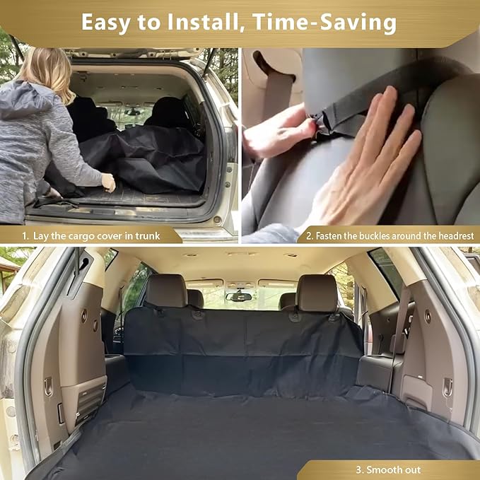 F-color SUV Cargo Liner for Dogs, Water Resistant Pet Cover Dog Seat Mat SUVs Sedans Vans with Bumper Flap Protector, Non-Slip, Large Size Universal Fit, Black