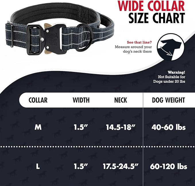 Tuff Pupper Tactical Dog Collar with Handle | Heavy Duty Adjustable Dog Collar | Military Nylon Collar for Medium Dogs | Quick-Release Buckle | Soft Padded Comfort | Training Control (Black, Medium)
