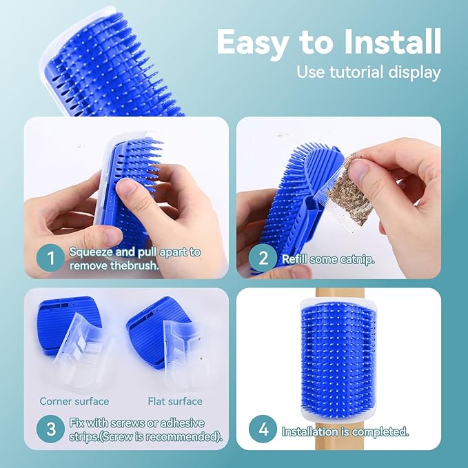 2Packs Cat Self Groomer, Cat Wall Corner Scratcher with Catnip, Soft Cat Brushes, Self Grooming Cats Brush Wall Corner Massager Combs for Long Short Fur Kitten Indoor Cats (Blue)