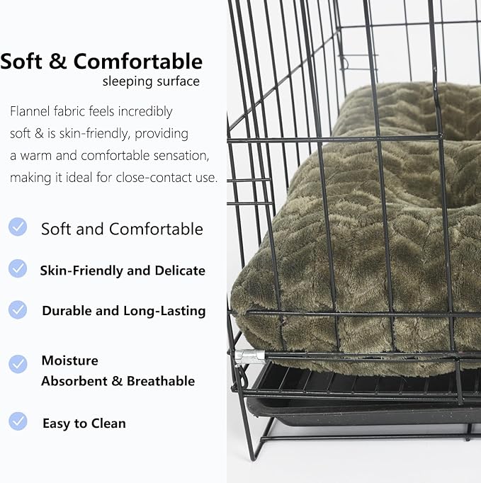 Puppy Bed for Small Dogs Washable Ultra Soft Crate Bed for 22 inch Cages with Anti-Slip Cozy Soft Sleeping Pillow Up to 15 lbs Pets,22 x 13 Olive Green