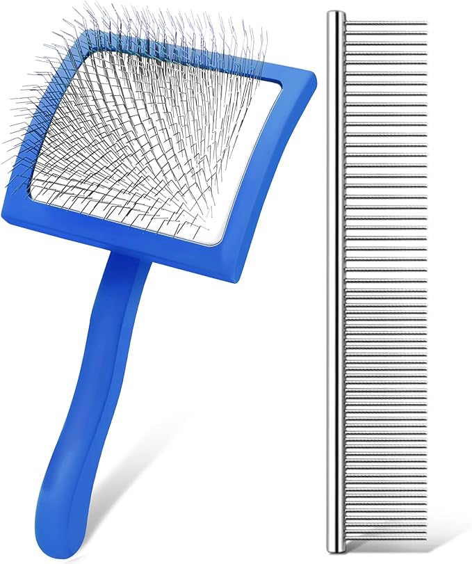 Slicker Brush for Dogs & Cats, Large Dog Brush for Goldendoodles Poodles Doodles Bernedoodles, Long Pin Grooming Tools to Dematting & Reducing Tangles and Fluff, Blue