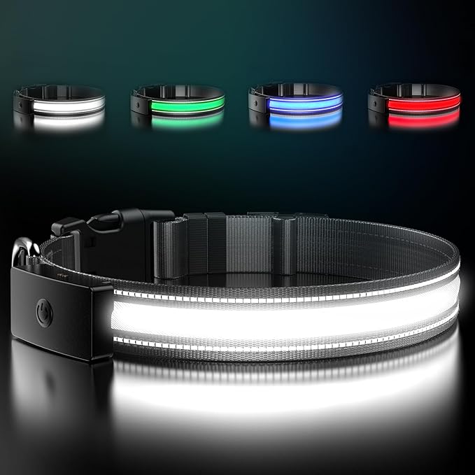 LED Dog Collar Rechargeable- Brightest Light Up Dog Collars - 1,600 Feet of High Visibility - Magnetic Charging - Glow in Dark Dog Lights for Night Walking, Black L