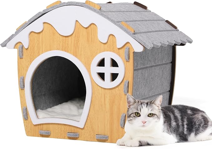 Giant Cat House for Indoor Cats, Cat Bed Cave,Soft and Comfortable,Cute Cat Tunnel House,with Removable Washable Cushioned Pillow,Pet Hideaway Shelter(15.7 * 15.7 * 19in)