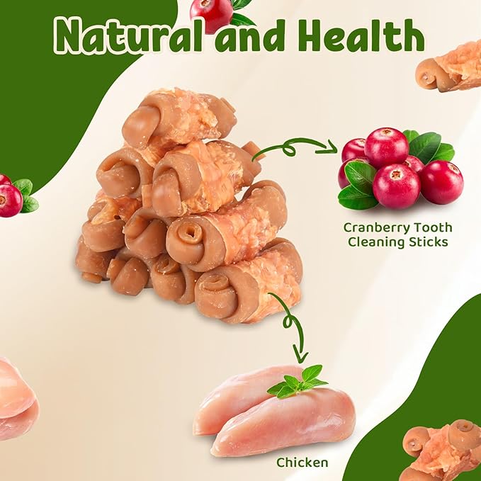 Pawant Dog Chewing Bone Chicken Wrapped Cranberry Peanut Butter Bone Dog Treat Snacks Teeth Cleaning 2.5" 454g