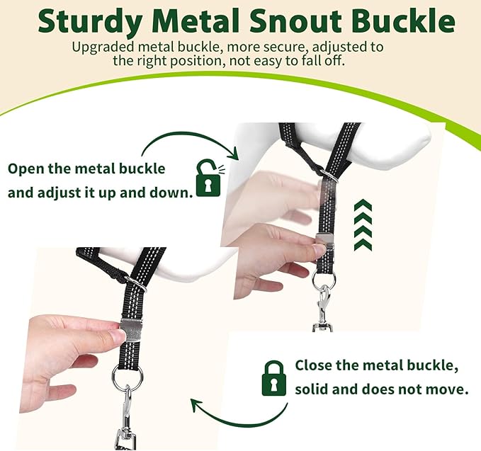 BARKLESS Sturdy No Pull Head Collar for Medium Large Dogs, Gentle Reflective Head Halter with Safety Link, Adjustable Nylon Dog Training Muzzle Leash for Walking Control (Green, XXL)
