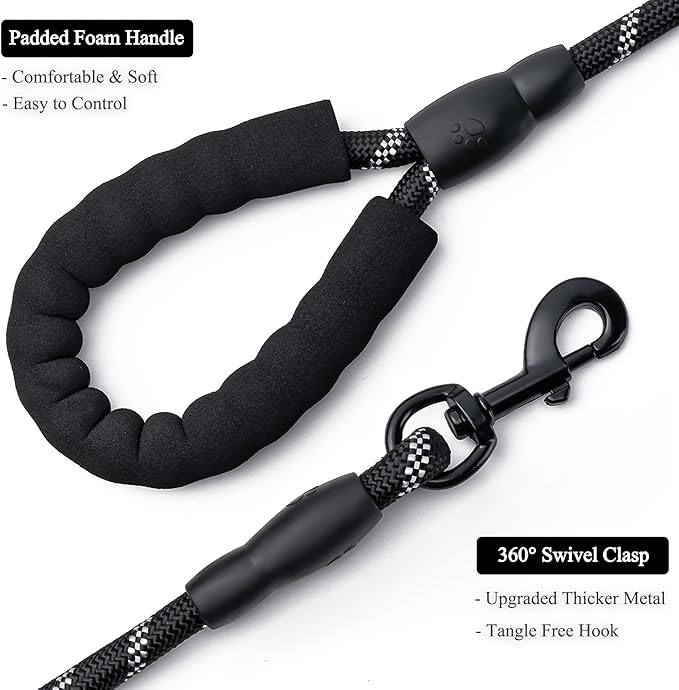 2 Pack Dog Leash, 4/5//6 FT Heavy Duty Nylon Rope Pet Leashes with Comfortable Padded Handle, Reflective Dog Leashes for Small Medium and Large Dogs (4FT-3/8,Black/Turquoise)