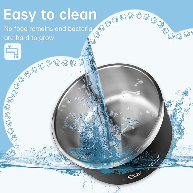 Stainless Steel Dog Bowl - Extra Large, 200oz, Rubber Bottom, Drop Resistant, Keeps Cold, Fits Different Size Big Dog Food Bowls. (Black)