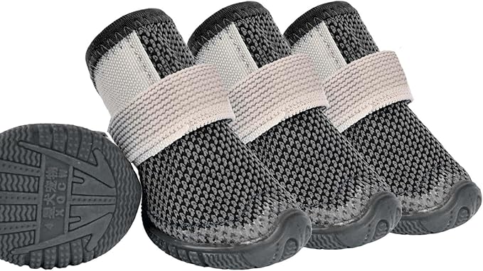 Soft Dog Shoes for Small Dogs, Anti-Slip Dog Boots for Winter Snowy Day, Summer Hot Pavement, Breathable Dog Paw Protectors for Outdoor Walking Running, Size 4, Grey