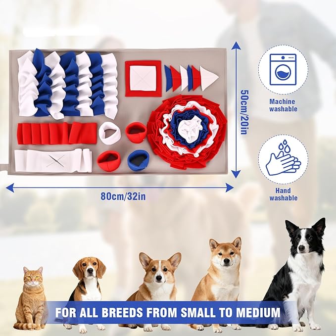 Snuffle Mat for Dogs, 32'' Long Slow Feeder Dog Treat Mat Interactive Dog Puzzle Toy Sniff Mat for Slow Eating Encourages Natural Foraging Skills for All Breeds Indoor & Outdoor Use (Blue)