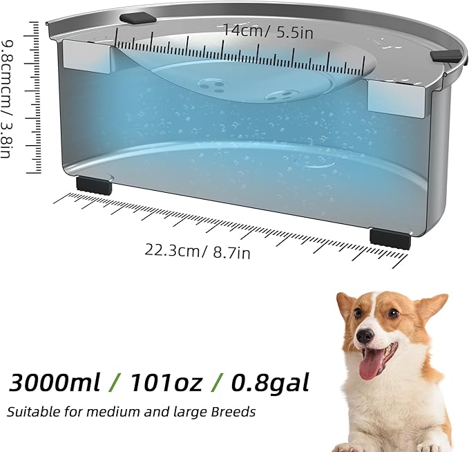 nicelock 3L/0.8 Gallon Dog Water Bowl No Spill, Stainless Steel No Spill Water Bowl for Dogs, Slow Water Dog Bowl, No Splash Dog Water Bowls