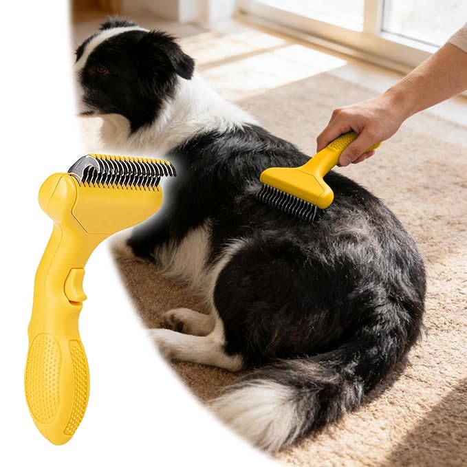 2026 Upgrade Cat Grooming Brush Self Cleaning, Self Cleaning Slicker Brush Small for Dog & Cat, Pet Grooming Deshedding Tool for Detangling & Dematting Long, Easy To Clean Loose Undercoat (Yellow#D)
