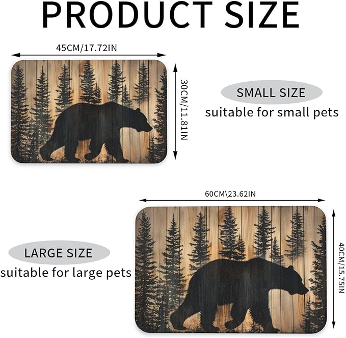 Rustic Bear Forest Dog & Cat Food Mat for Floors Waterproof,Quick Dry Anti-Slip Bowl Mats for Food and Water,Pet Feeding Mats,Pet Placemat for Messy Drinkers to Protect Floors,Supplies 23.62×15.75in