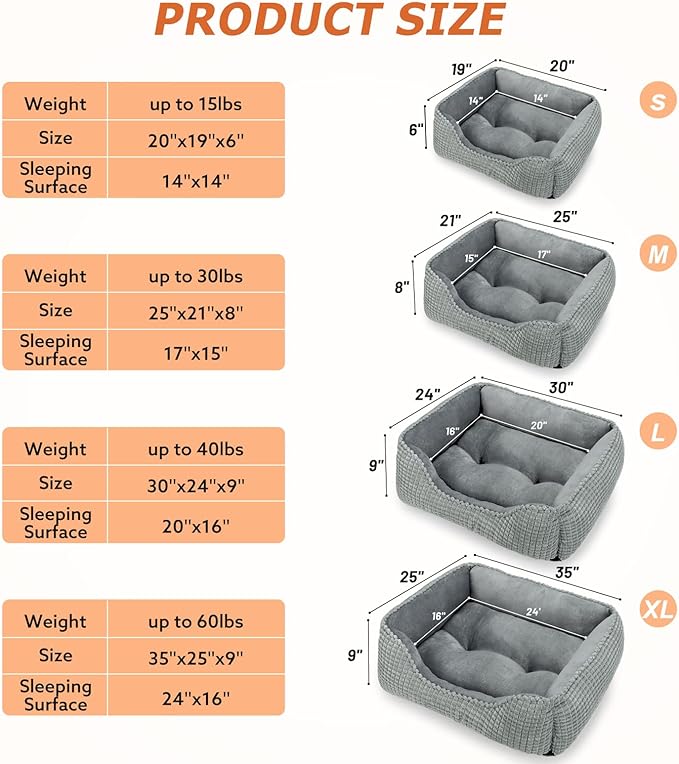 MIXJOY X-Large Dog Bed for Large, Medium, Small Dogs - Rectangle, Washable, Orthopedic, Soft Calming Sleeping Puppy Bed - Durable Pet Cuddler with Anti-Slip Bottom - XL (35"x25"x9")