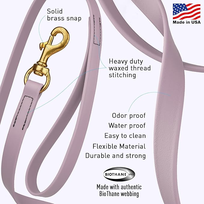 Viper Biothane K9 Working Dog Leash Waterproof Lead for Tracking Training Schutzhund Odor-Proof Long Line with Solid Brass Snap for Puppy Medium and Large Dogs, 20ft Pastel Purple