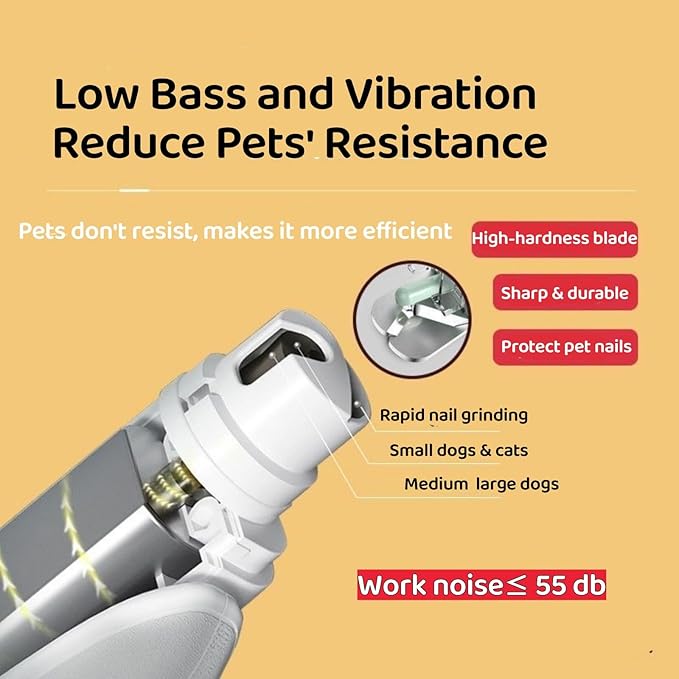 Quiet 2 in 1 Dog Nail Clippers & Cat Claw Trimmers,USB Rechargeable Claw Clippers for Small Medium Dogs and Cats,Cordless Safe Guard Nail Grinder with LED Lights White