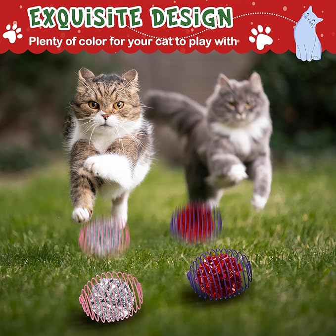 Jecery 5 Pcs Cat Spring Balls Toys Stretchable Rolling Balls Colorful Playful Coils Interactive Action Toy Caged Rats for Kitten Pet Supplies (Crinkle Ball,Multicolor)