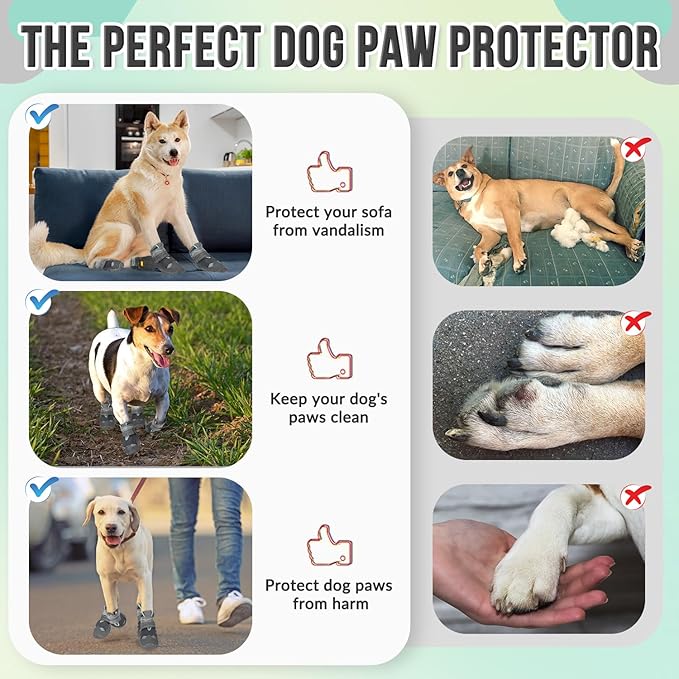 SlowTon Dog Shoes for Large Small Medium Dogs - Waterproof Dog Boots for Summer Hot Pavement, Paw Protector for Outdoor Walking Winter Snow, Anti-Slip Rubber Dog Booties for Hard Floor (GY, 8)