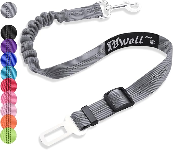 IBWell Dog Seat Belt with Elastic Bungee Leash, Car Seat Belt for Dogs (Grey, 1PCS-27.6")