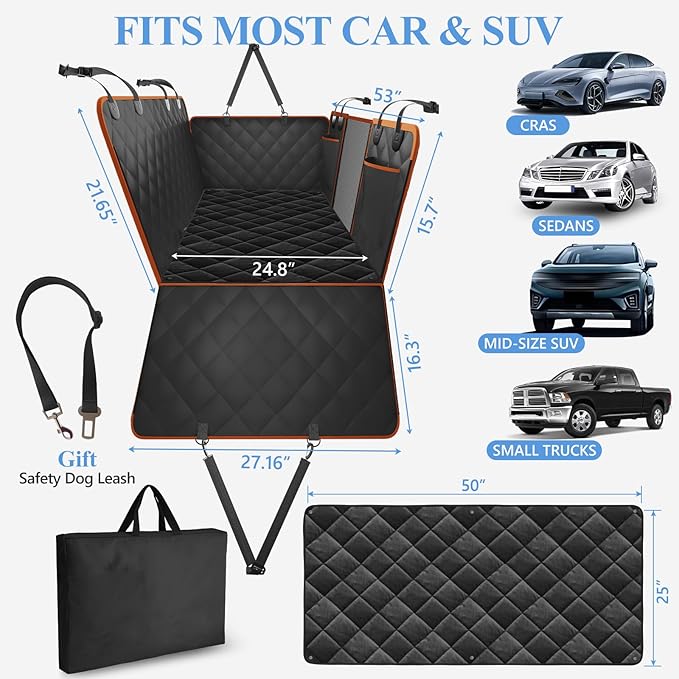 2025 Upgraded Back Seat Extender for Dogs with Soft Blanket, Dog Car Seat Cover for Back Seat Holds 420lbs, Hard Bottom Backseat Cover for Dogs, Waterproof Dog Hammock for Car, SUV, Truck, Black