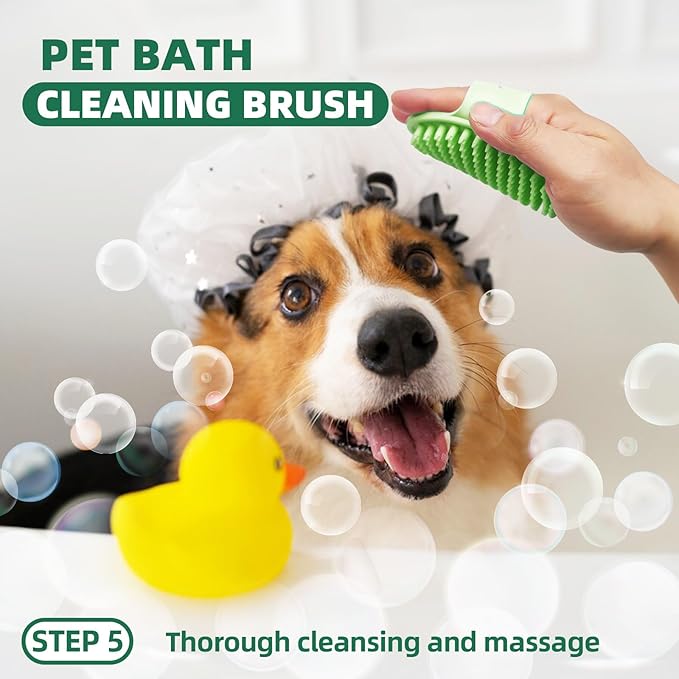 Pet Grooming Kit - 7 PCS Green Deshedding Brush Set with Undercoat Rake, Slicker Brush, Bath Brush & Nail Clipper for Short & Long-Haired Dogs and Cats
