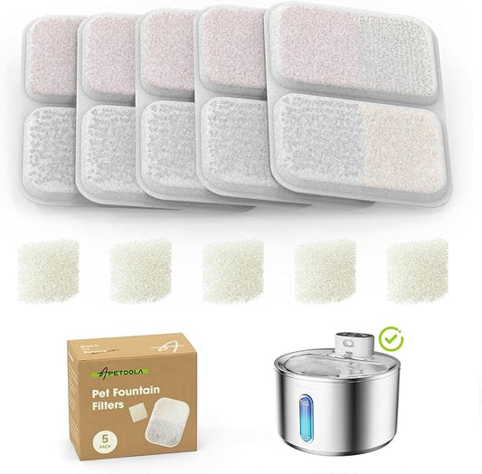 APD APETDOLA 5 Pack Replacement Filter for FS40PRO Cat Fountain 135 fl oz/4L,6 Layer Filters for Pet Fountain