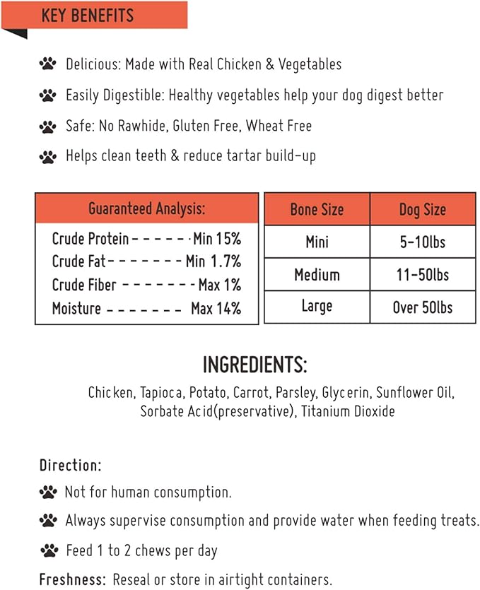 LuvChew Chicken Dog Chew Bones Medium, Rawhide Free, Grain Free, Made with Real Chicken & Wholesome Vegetables, Knotted Bones Medium 5pcs/Pack