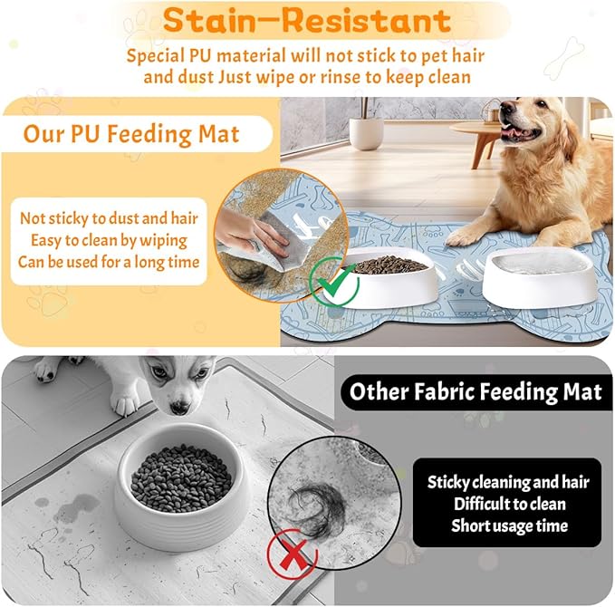 Pet Feeding Mat - Absorbent Dog Food Mat for Floors Waterproof，Dog Cat Placemat Mat for Food and Water Bowls - No Stains No Sliding Quick Dry Water Eating Dish Mat