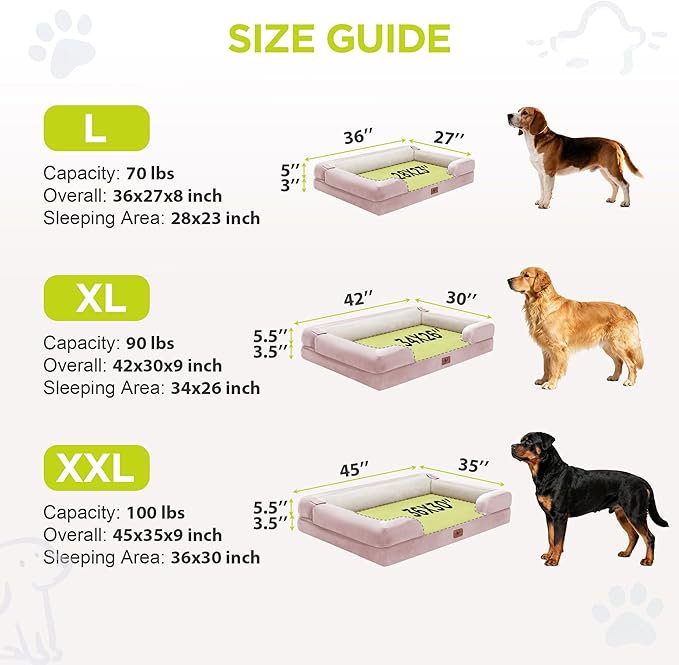 Extra Large Dog Bed, Orthopedic XL Washable Bed for Big Dog Waterproof Pet Couch Sofa Bolster with Removable Cover, Non-Slip Bottom, Tennis Ball Toy, 42x30