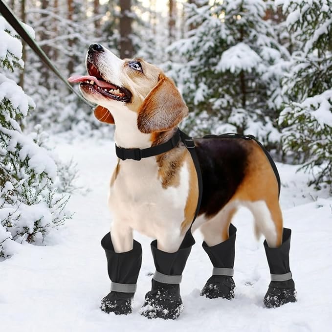 Dog Suspender Boots, Anti-Slip & Fall Waterproof Dog Shoes Leggings, Dog Paw Protector for Small Medium Dogs, Adjustable Dog Boots Pet Shoes for Outdoor Walking Black,S