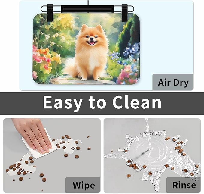 Pomeranian Food Mat for Floors Waterproof,Quick Dry Anti-Slip Dog Bowl Mats for Food and Water,Pet Feeding Mats,Pet Placemat for Messy Drinkers to Protect Floors,Pets Supplies 17.72×11.81in