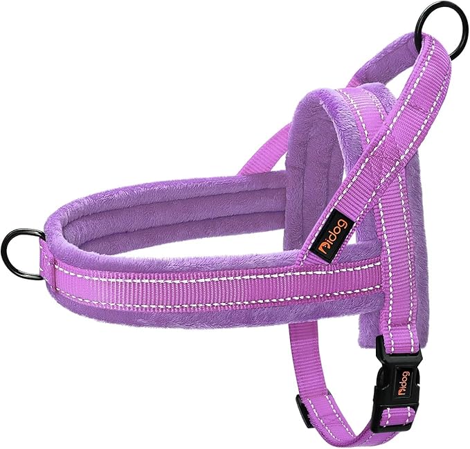 Didog Soft Flannel Padded Dog Vest Harness, No Pull/Quick Fit Reflective Dog Strap Harness, Easy for Training Walking (L:Chest 26-32", Purple)